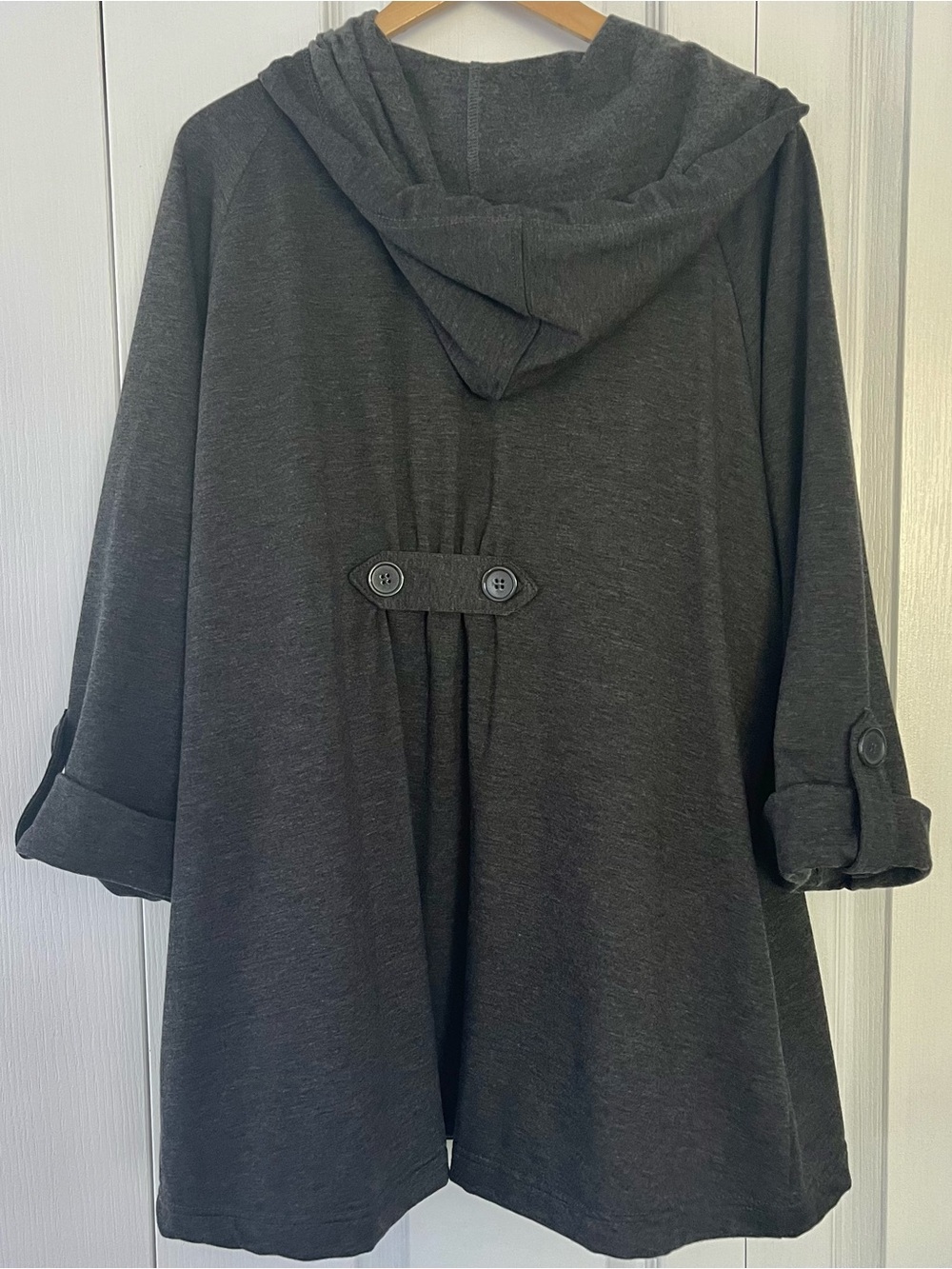 Christian Siriano Swing Jacket Womens 1X Gray Hooded Button Front Knit. Pockets - Picture 2 of 6